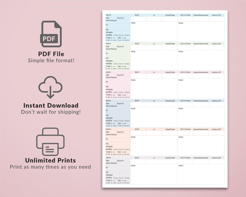 Spo2 Log Template 6 Patient Report Sheet Med Surg Report Sheet New Grad, ICU Report Sheet ...