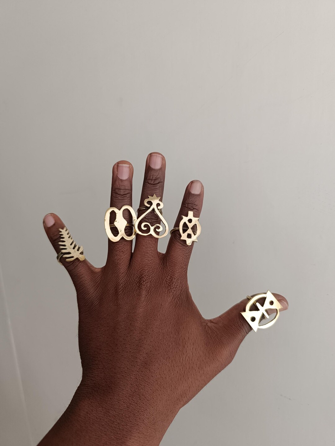 Adinkra Brass Rings: Adjustable African Statement Jewelry, Set of 5 - Etsy