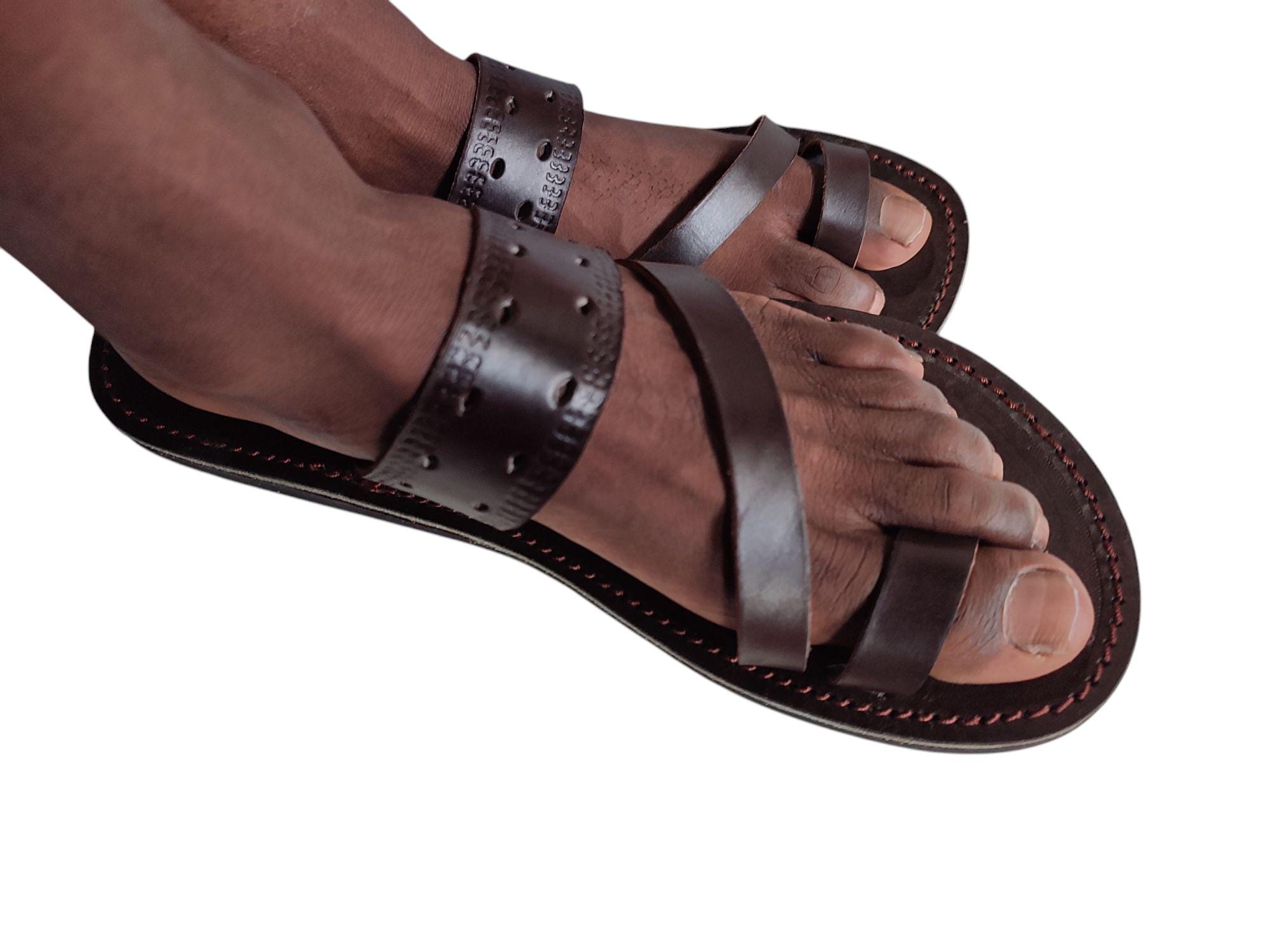 Traditional Handmade Men\'s Leather Sandals Size 13 mens-brown-sandals04.jpg main image 3