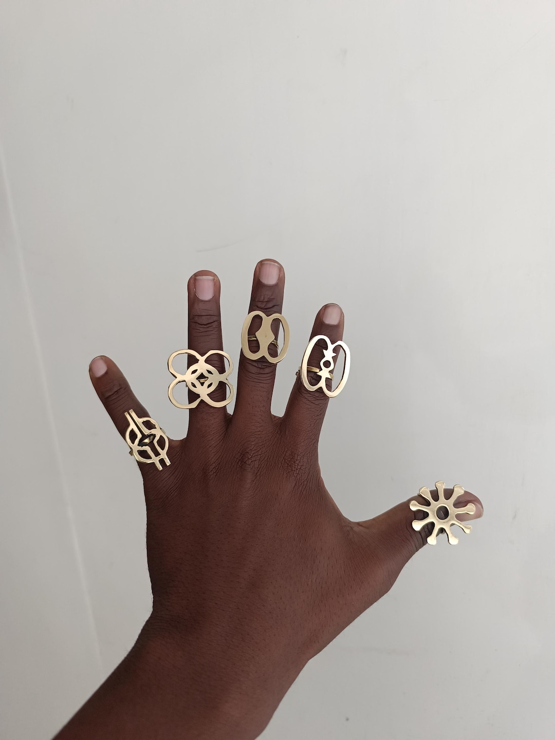 Adinkra Brass Rings: Adjustable African Statement Jewelry, Set of 5 - Etsy