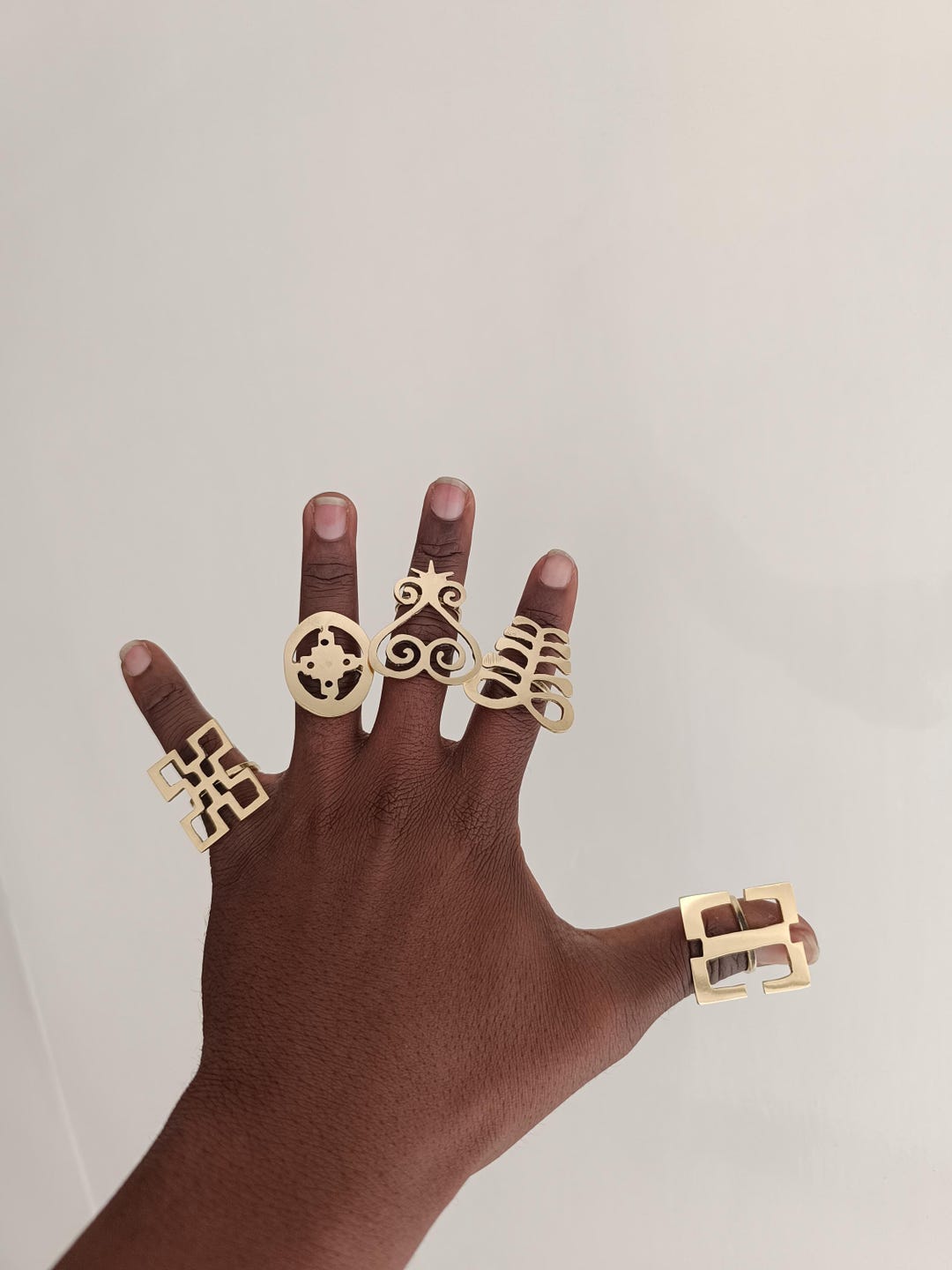 Adinkra Brass Rings: Adjustable African Statement Jewelry - Etsy