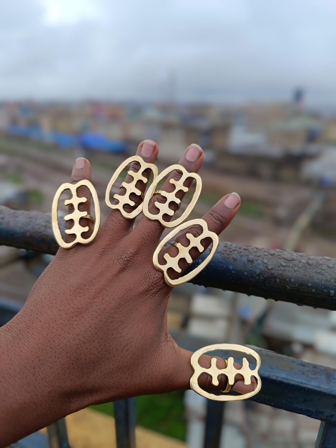 5 Adinkra Brass Rings: Adjustable African Statement Jewelry - Etsy ...
