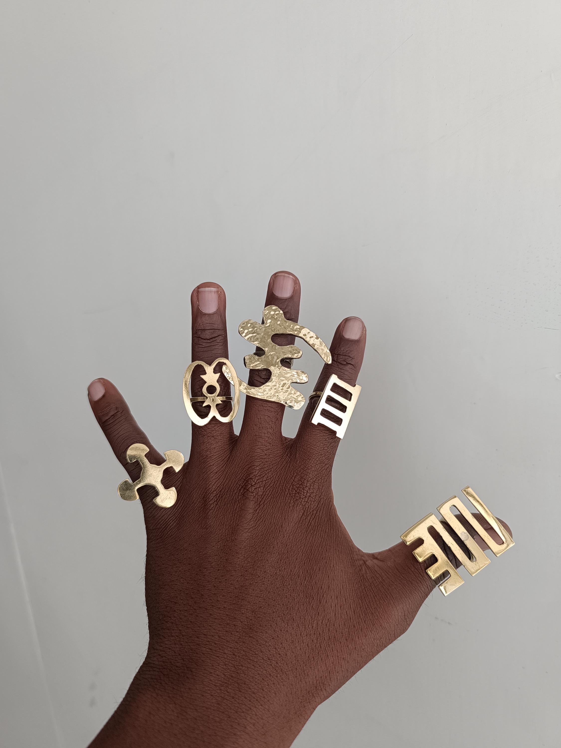 5 Adinkra Brass Rings, Brass Rings, Adjustable Brass Rings,statement ...