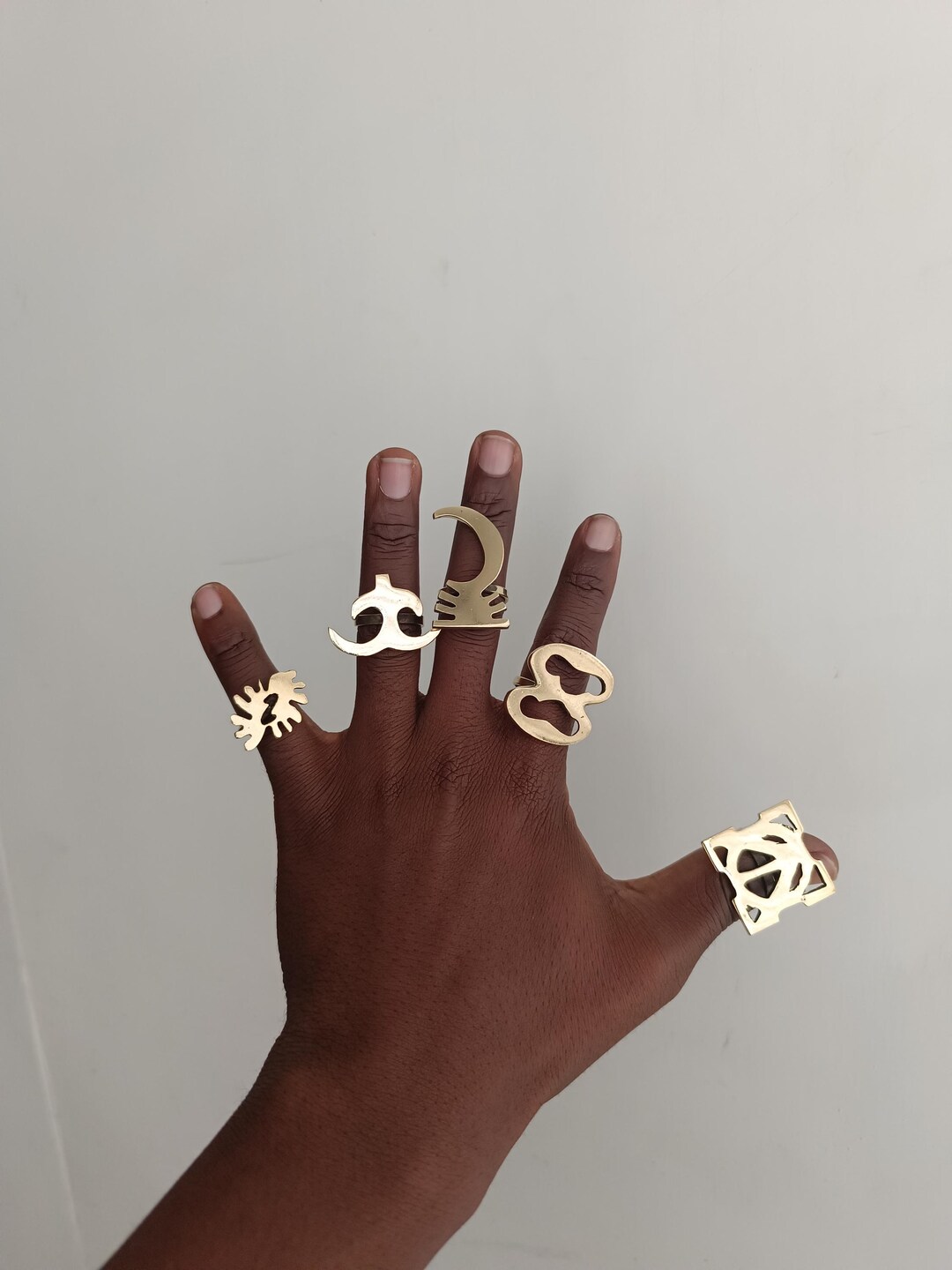 Adinkra Brass Rings: Adjustable African Statement Jewelry, Set of 5 - Etsy