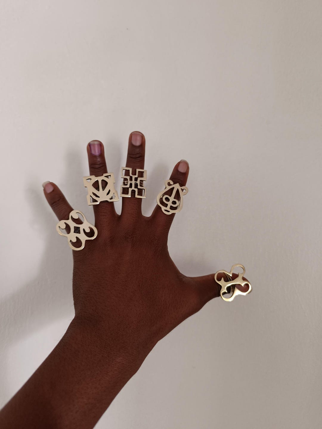 5 Adinkra Brass Rings, Brass Rings, Adjustable Brass Rings,statement ...