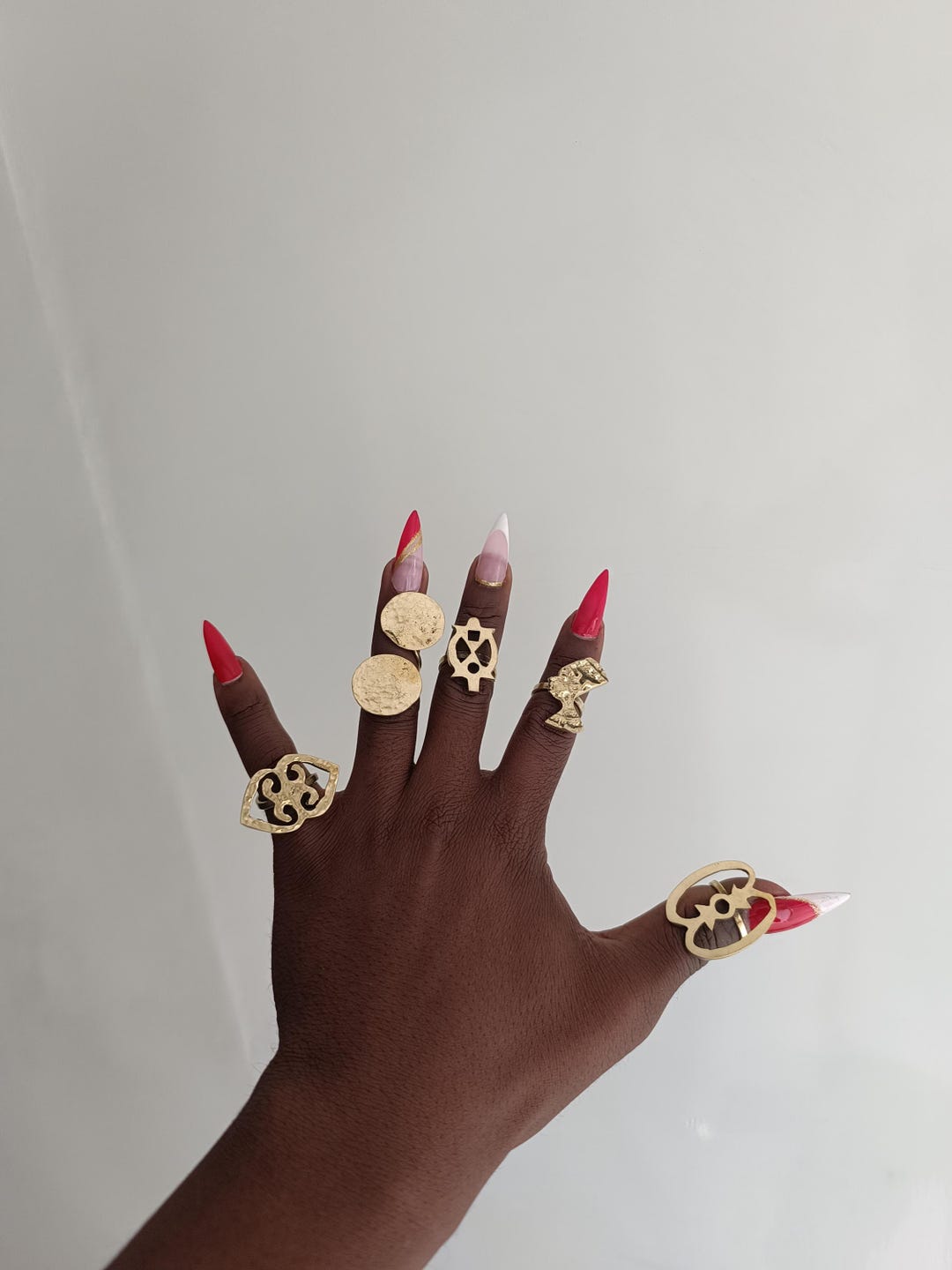 Adjustable Raw Brass African Rings, Handmade Statement Jewelry, Set of ...