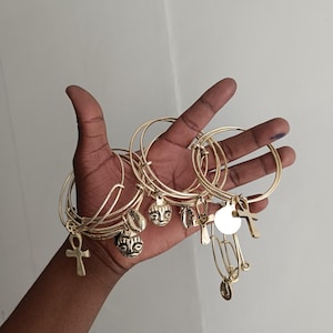 Adjustable Brass Cuff Bracelet Set: African Charms, Unisex Jewelry