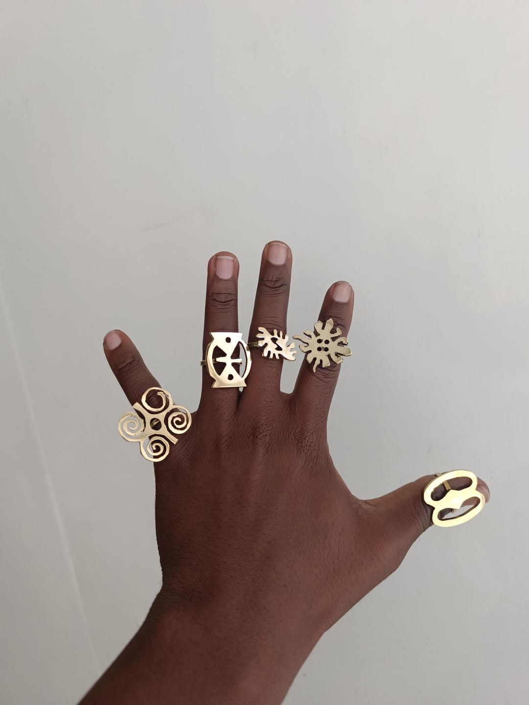 5 Adinkra Brass Rings, Brass Rings, Adjustable Brass Rings,statement ...