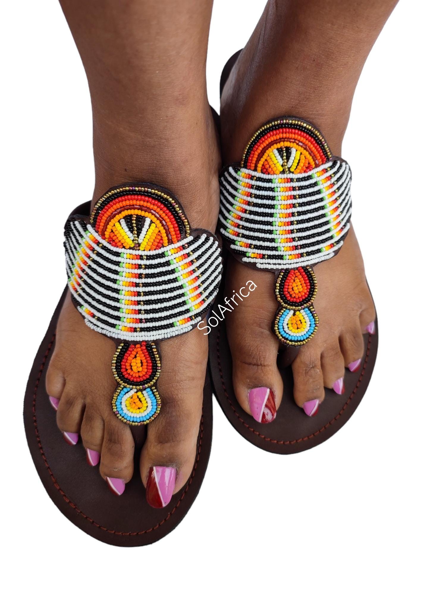 Unisex Maasai Sandals. Size 7 / 7.5 or 38decorated with beads. Maasai Shoes - Etsy main image 2