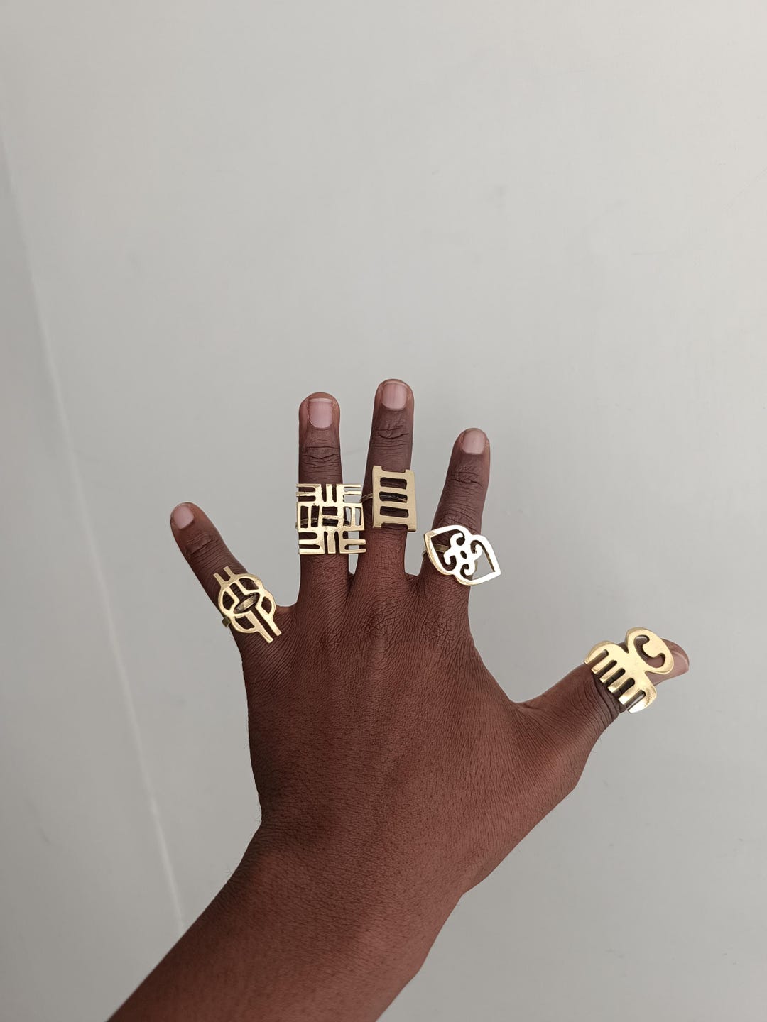 Adinkra Brass Rings Set: Adjustable African Statement Jewelry - Etsy