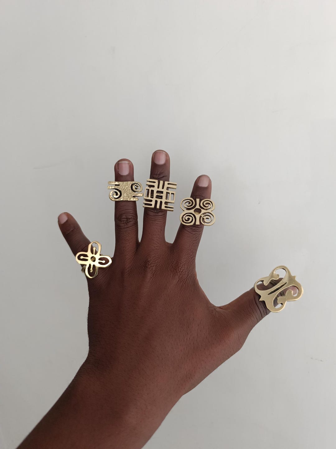 Adinkra Brass Rings: Adjustable African Statement Jewelry, Set of 5 - Etsy