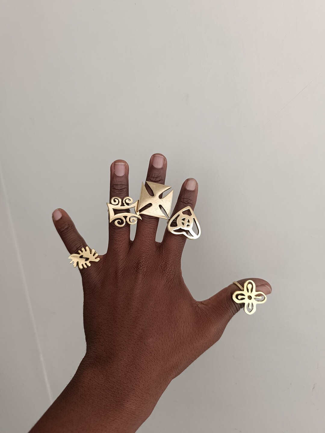Adinkra Brass Rings Set: Adjustable African Statement Jewelry - Etsy