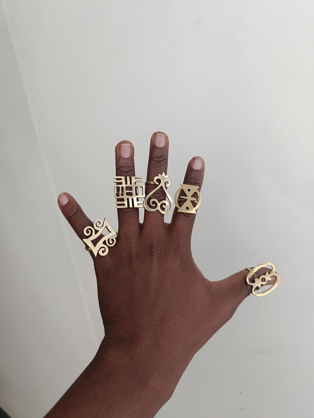 Adinkra Brass Rings: Adjustable African Statement Jewelry, Set of 5 - Etsy
