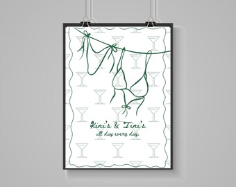 Estampa de biquínis e martinis