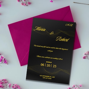 Luxury Black & Gold Wedding Invitation Canva Template | Editable and Printable