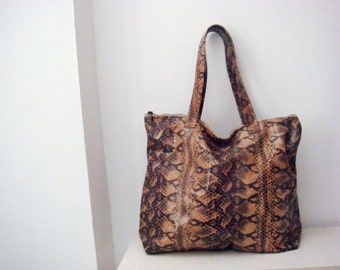 Snake Leather Tote Bag, Large Purse, Real Leather Shopper