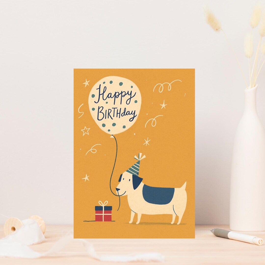 Printable Dog Birthday Card for Kids, Pet Lover, 5x7, 4x6 (JPEG, PDF ...