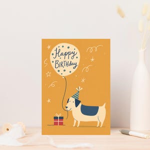 Printable birthday card , cute dog birthday card for kids, pet lover birthday card, animal themed card, 2 sizes 5x7, 4x6 Inches, JPEG, PDF