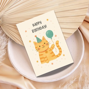 Cute birthday card, printable kitten birthday card for kids, fun pet lover card, happy birthday cat card, 2 sizes 5x7, 4x6 Inches, JPEG, PDF