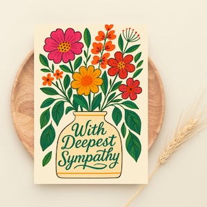 Carte de sympathie florale imprimable, avec la plus profonde sympathie, carte de condoléances pour les funérailles, réconfort pendant la perte, 2 tailles 5 x 7, 4 x 6 pouces, JPEG, PDF