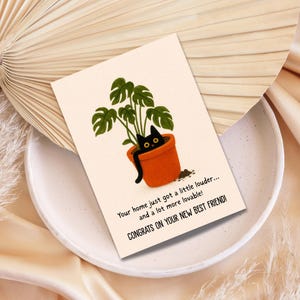 Cartão de adoção de animais de estimação para impressão, cartão engraçado para planta de gato, cartão de boas-vindas para amigo peludo, 2 tamanhos 5x7, 4x6 polegadas, JPEG, PDF