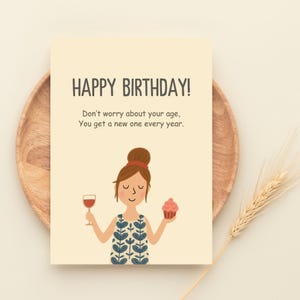 Carte d'anniversaire imprimable, carte d'anniversaire drôle d'âge, voeux d'anniversaire original, téléchargement numérique, 2 tailles 5 x 7, 4 x 6 pouces, JPEG, PDF