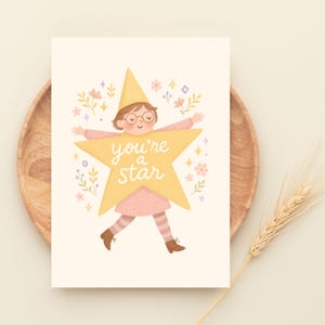 Biglietto di incoraggiamento stampabile, sei una stella, simpatico biglietto motivazionale per bambini o amici, 2 formati 5x7, 4x6 pollici, JPEG, PDF