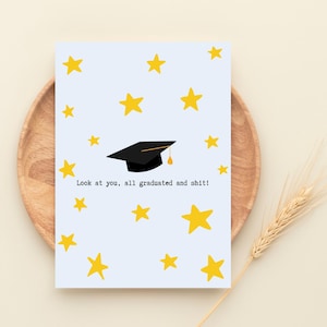 Afstudeerkaart afdrukbaar, grappige ster gefeliciteerd cadeau voor vrienden of broers en zussen, gedurfd digitaal ontwerp, 2 maten: 5 x 7, 4 x 6 inch, jpeg, pdf
