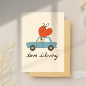 Biglietto d'auguri d'amore, stampabile con un'auto a forma di cuore, biglietto d'auguri d'amore, biglietto romantico e stravagante, 2 formati: 5x7, 4x6 pollici, JPEG, PDF