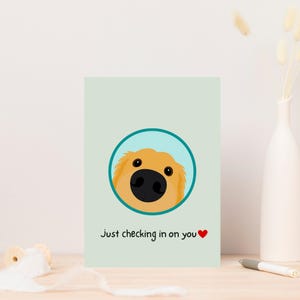 チェックインカード、かわいい犬のグリーティングカード、チェックインメッセージカード、印刷可能なペットの愛のメッセージ、2つのサイズ（5x7、4x6インチ）、JPEG、PDF