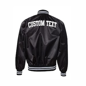 UNISEX Custom Varsity Black Bomber Jacket- Long Sleeve Zip