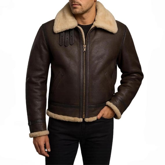 RE4 Leon Kennedy Brown Fur Jacket | Handmade Bomber B3 Shearling