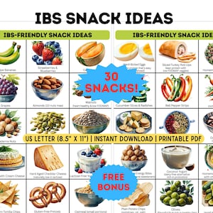 Low Fodmap Snack Ideas Chart | IBS Food List Printable | 30 Snacks + IBS Diet Guide PDF