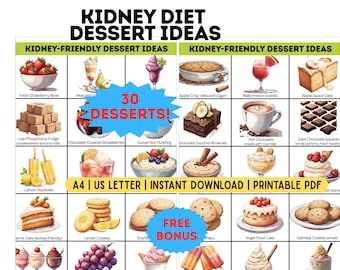 Kidney Diet DESSERT Ideas Chart | Renal Diet Sweet Treats | Low Phosphorus Foods PDF | Kidney-Friendly Food List Digital Product