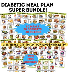 Pacchetto Super Piano Alimentare per Diabetici: 165 Idee Stampabili per Colazione, Pranzo, Cena, Dessert e Snack. PDF Digitale a Basso Contenuto di Glicemia