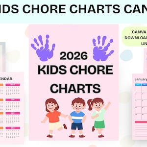 2026 Kids Chore Charts Canva KDP Editable Template | Family Chore list | Chore Responsibility Chart | Instatnt Download