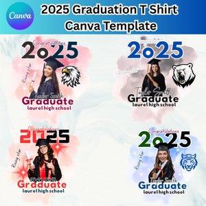 T-shirt de remise des diplômes 2025 en toile modifiable | Modèle de toile Bootleg pour diplômés | de T-shirt de diplômé en toile | Diplôme de la promotion 2025