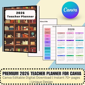 Premium 2026 Teacher Planner for Canva Editable Template | Teacher Planner Printable Lesson Planner Classroom |  Instant Download
