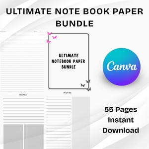 Zestaw papieru Ultimate Notebook | Strony edytowalne Canva | Szablony do robienia notatek | Planer notatek | Papier w linie | Papier do pisania | Strony planera