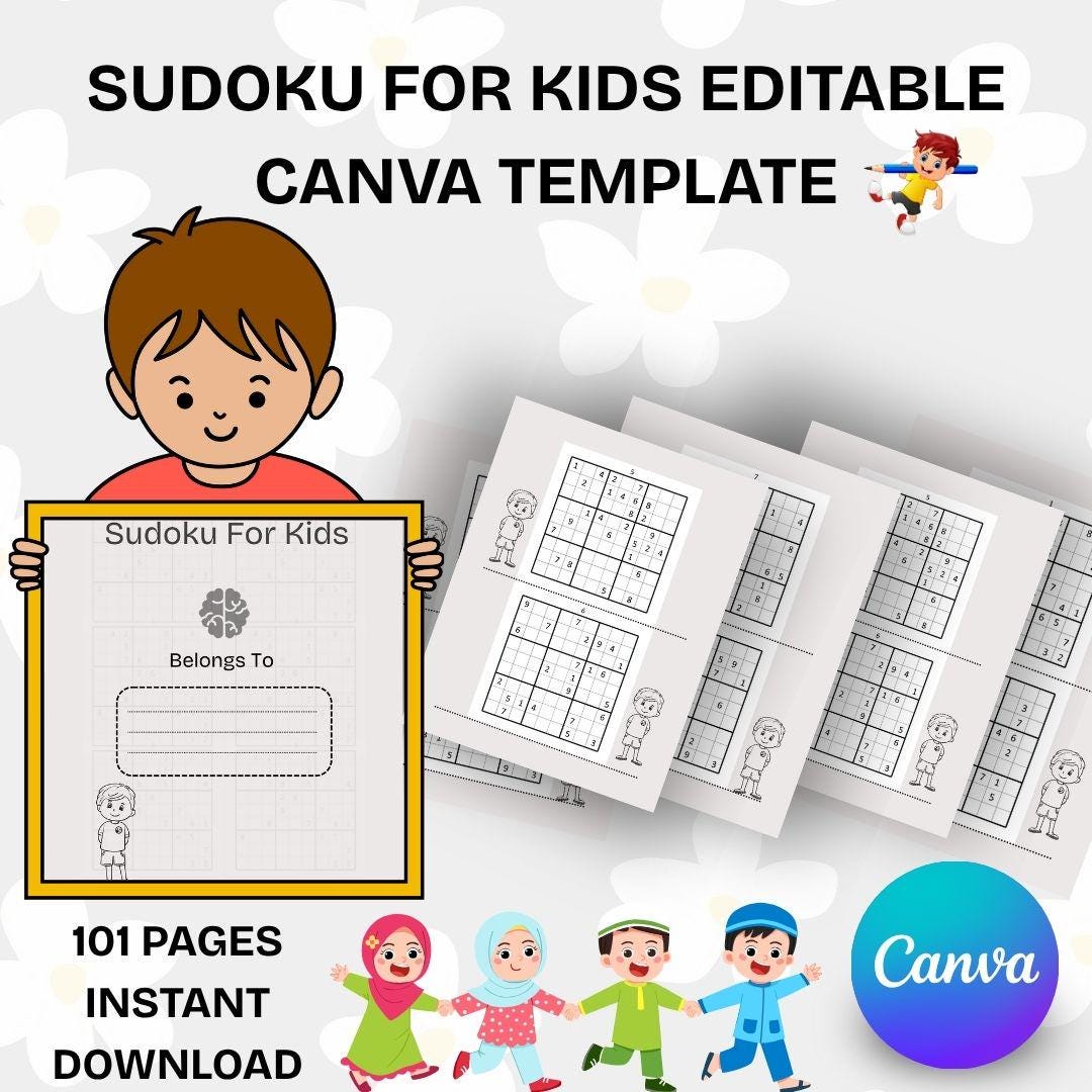 Sudoku for Kids Editable Canva Template | Fun Learning Activity ...