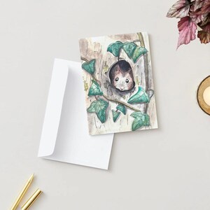 Cartão de aquarela Woodland Mouse - Carta de animal da floresta - Papelaria Cottagecore ilustrada à mão - Cartão de felicitações para todas as ocasiões - Obrigado