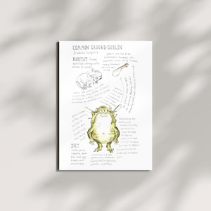 Impression de guide de terrain gobelin – art fantastique illustré à la main, décoration murale créature mythique, illustration troll lutin inspirée de la nature
