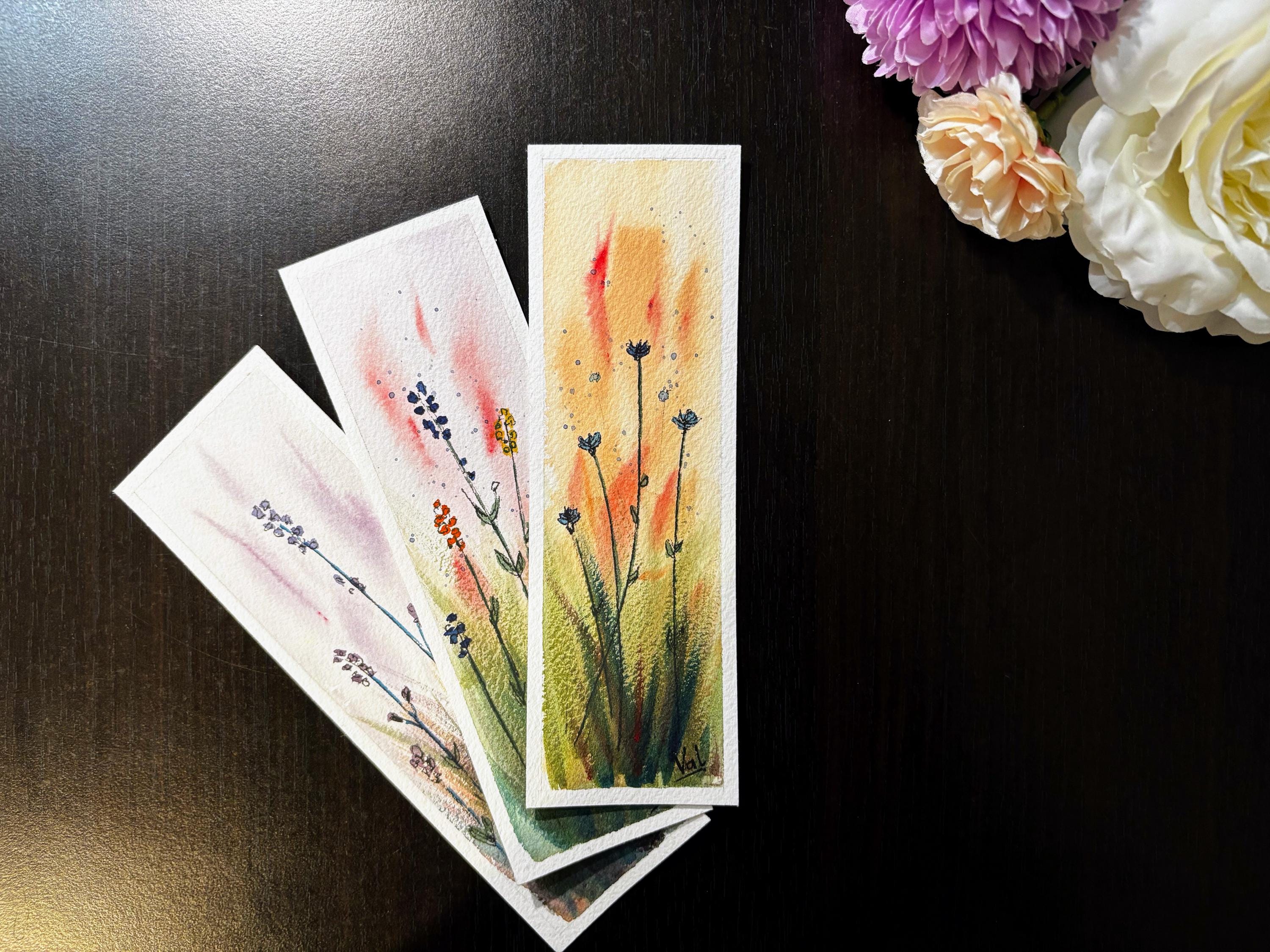 Set of 3 Original Watercolor Bookmarks - Wild Flowers, Handmade Bookmark, Fine Painting on Cotton Paper, Gift for Reader