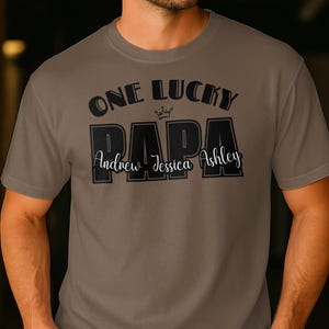 Custom Papa T-Shirt, Personalized Family Gift, Lucky Papa Shirt, Grandfather T-Shirt, Papa Birthday Shirt, Personalized Papa Names T-Shirt