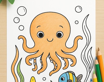 Set of 3 Underwater Coloring Pages for Kids – Printable Ocean Animals | Cute Sea Life | Instant Download Activity Sheets