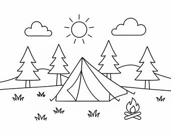 Nature Coloring Pages for Kids | Beach Camping Mountain Scenery | Printable Coloring Sheets | Preschool Activity | Digital Download