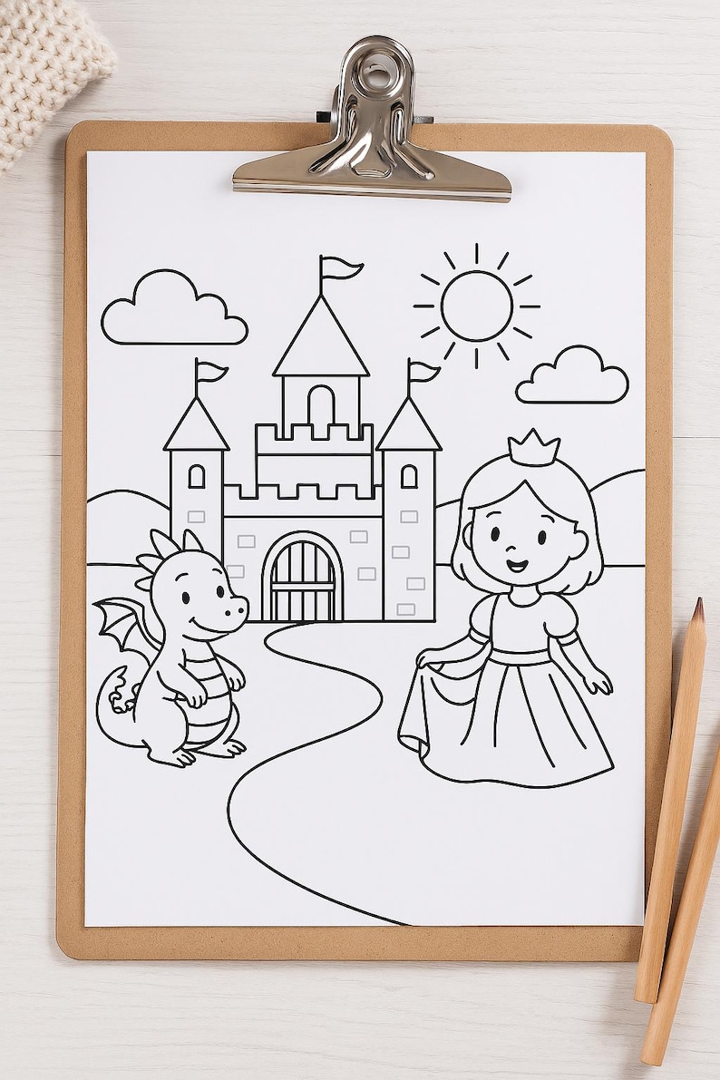 Knight and Princess Coloring Pages | Castle and Dragon Printable ...