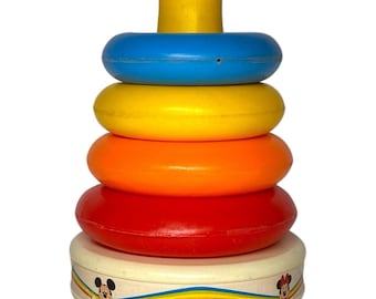 Rare Illco Disney Stacking Ring Toy 1970-80s Mickey Minnie Donald Pluto Vintage