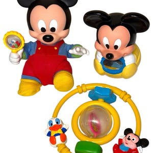 Vintage 1980 Disney Mickey Mouse Donald Duck Pluto Baby Toys Motion Feature Lot