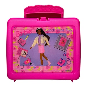 Rare 1997 Barbie Lunch Time Fun Pink Thermos Lunch Box Mattel African Vintage